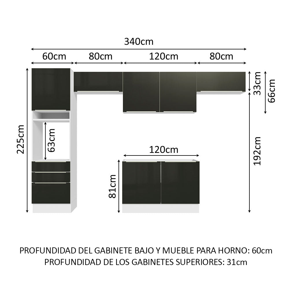 Combo completo de Cocina 340cm Blanco/Negro Lux Madesa 01