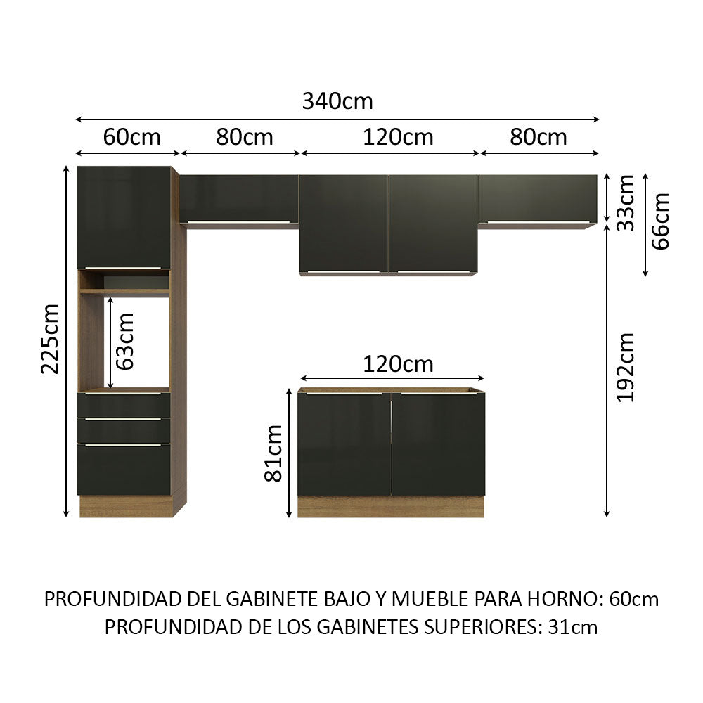 Combo completo de Cocina 340cm Marrón/Negro Lux Madesa 01