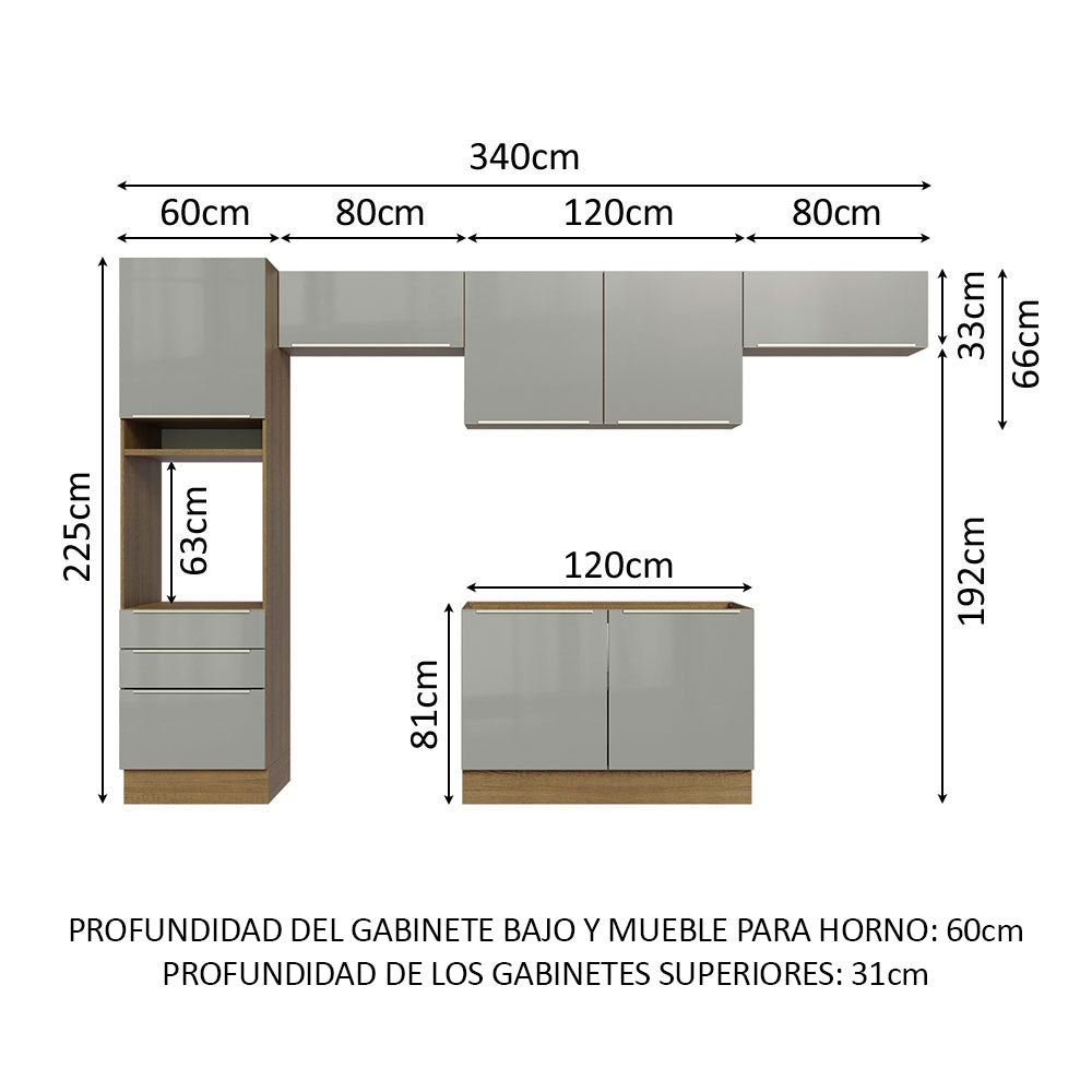 Combo completo de Cocina 340cm Marrón/Gris Lux Madesa 01