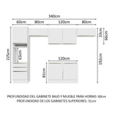 Combo Completo de Cocina 340 x 60 cm Blanco/Blanco Aterciopelado Lux Madesa 01