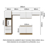 Combo Completo de Cocina 340 x 60 cm Marrón/Blanco Aterciopelado Lux Madesa 01