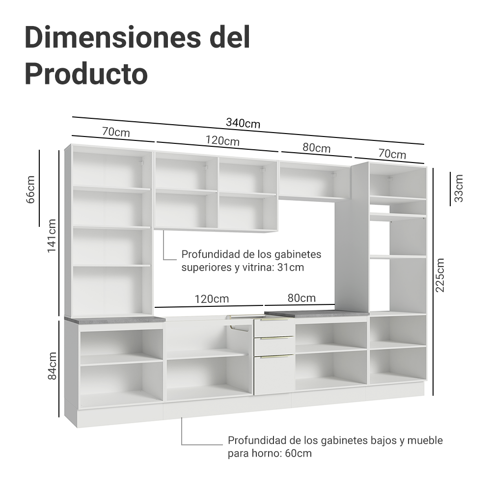 Combo completo de Cocina con Cristalero 340 cm Madesa Lux BB 02