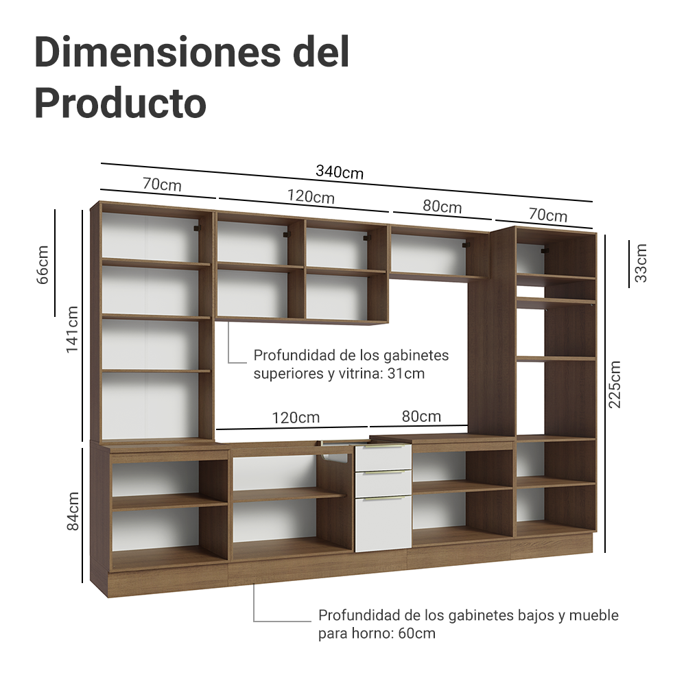 Combo completo de Cocina con Cristalero 340 cm Madesa Lux MB 02
