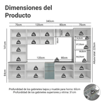 Combo completo de Cocina 340 cm 14 Puertas 3 Cajones Sin Mesada Blanco/Gris Lux Madesa