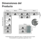 Combo completo de Cocina 350 cm 9 Puertas 3 Cajones Sin Mesada Blanco/Gris Lux Madesa