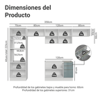 Combo completo de Cocina 350 cm 9 Puertas 3 Cajones Sin Mesada Blanco/Gris Lux Madesa