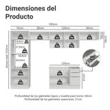 Combo completo de Cocina 350 x 60 cm Blanco/Blanco Aterciopelado Lux Madesa 02