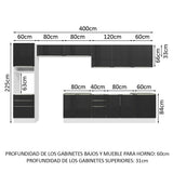 Combo completo de Cocina 400cm Blanco/Negro Lux da Thauane Madesa