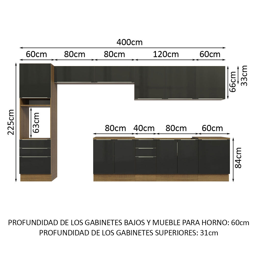 Combo completo de Cocina 400cm Marrón/Negro Lux da Thauane Madesa