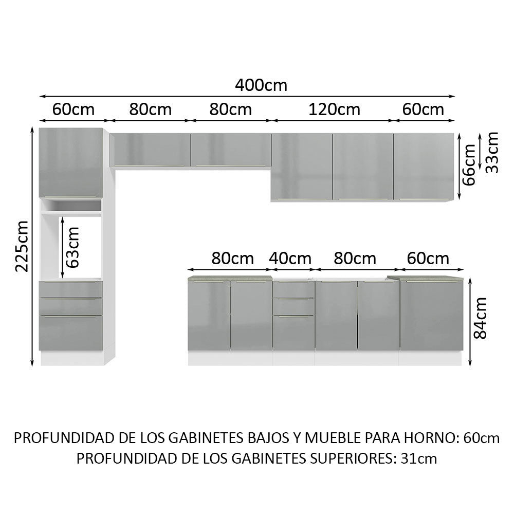 Combo completo de Cocina 400cm Blanco/Gris Lux da Thauane Madesa