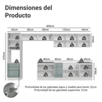 Combo completo de Cocina 400 cm 11 Puertas 6 Cajones Sin Mesada Blanco/Gris Lux Madesa
