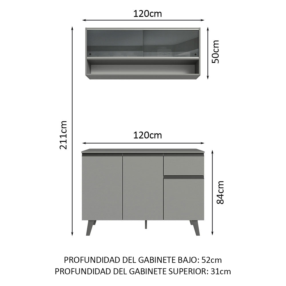 Cocina Compacta 120 cm Gris Nice Madesa 01