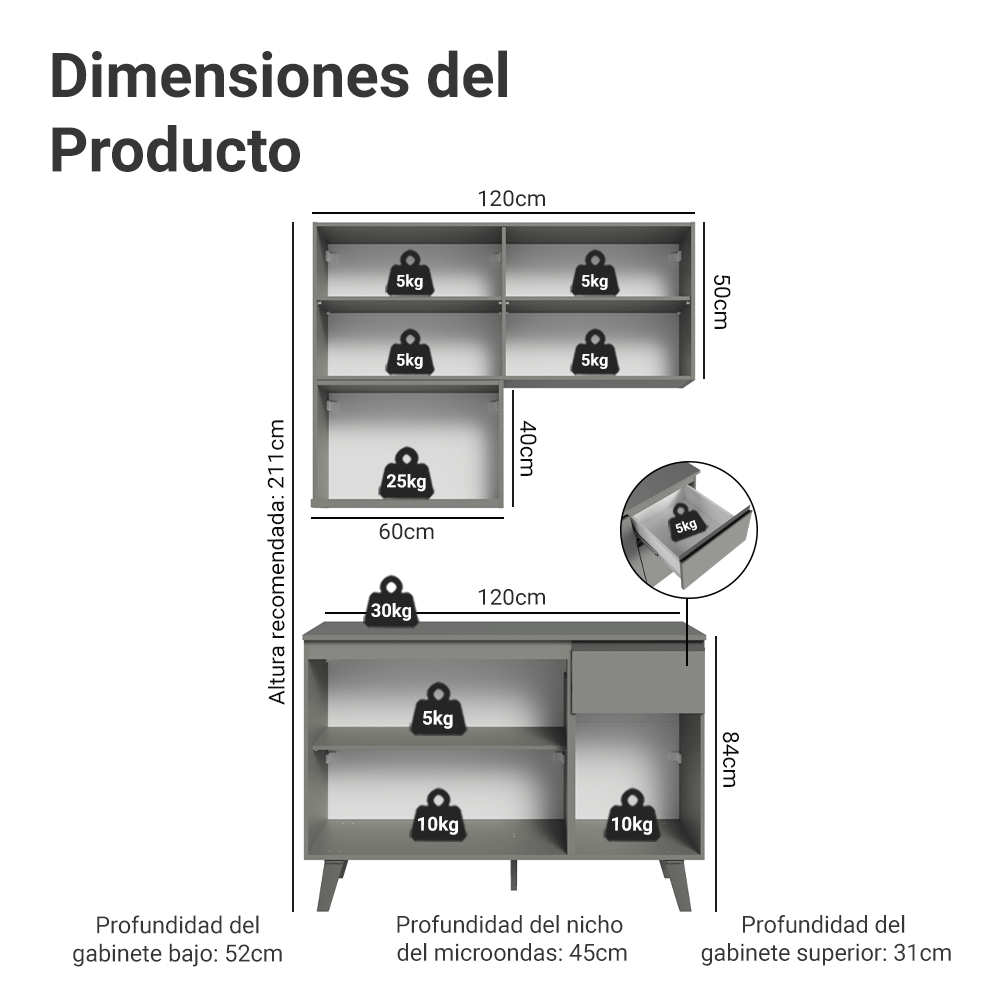 Combo de Cocina de 120 cm Gris Nice Madesa 05