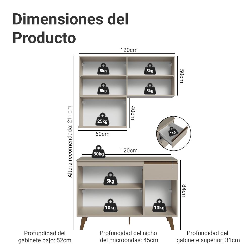 Combo de Cocina 120 cm Crema Nice Madesa 05