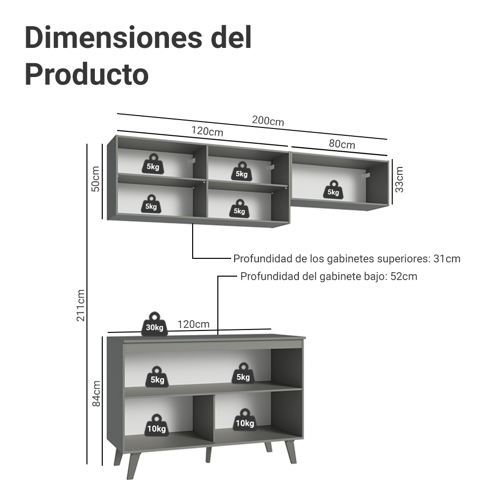 Combo de Cocina 200cm Gris Nice Madesa 01