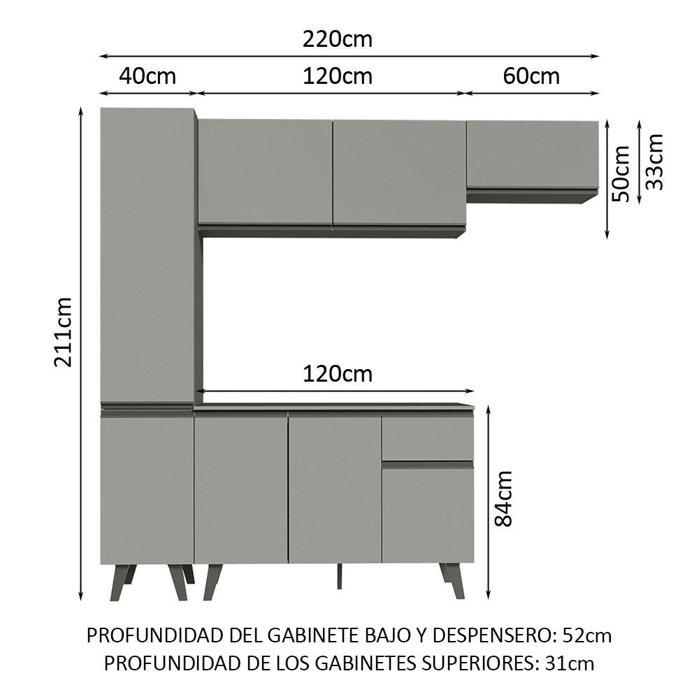 Combo Completo de Cocina 220 cm Gris Nice Madesa 01