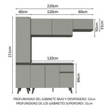 Combo Completo de Cocina 220 cm Gris Nice Madesa 01