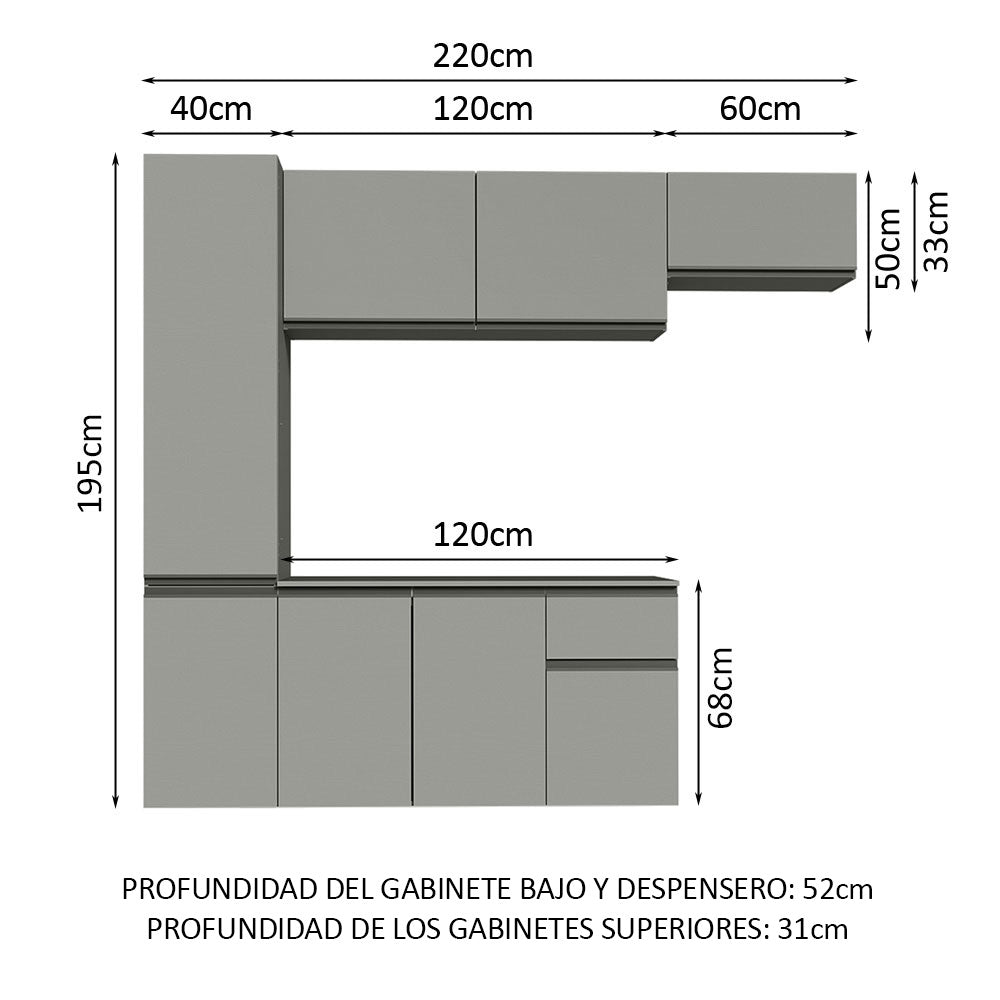 Cocina Compacta 220 cm Sin Patas Nice Gris 02