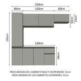 Cocina Compacta 220 cm Sin Patas Nice Gris 02