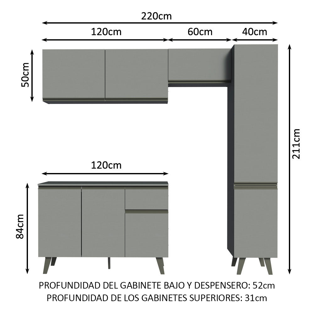 Combo Completo de Cocina 220 cm Gris Nice Madesa 03