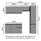 Cocina Compacta 220 cm 8 Puertas 1 Cajón Flotante Gris Nice Madesa