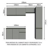 Cocina Compacta 220 cm Sin Patas Nice Gris 04