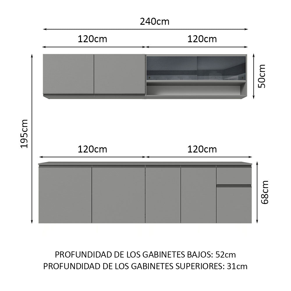 Combo Completo de Cocina Flotante 240 cm Gris Nice Madesa 05
