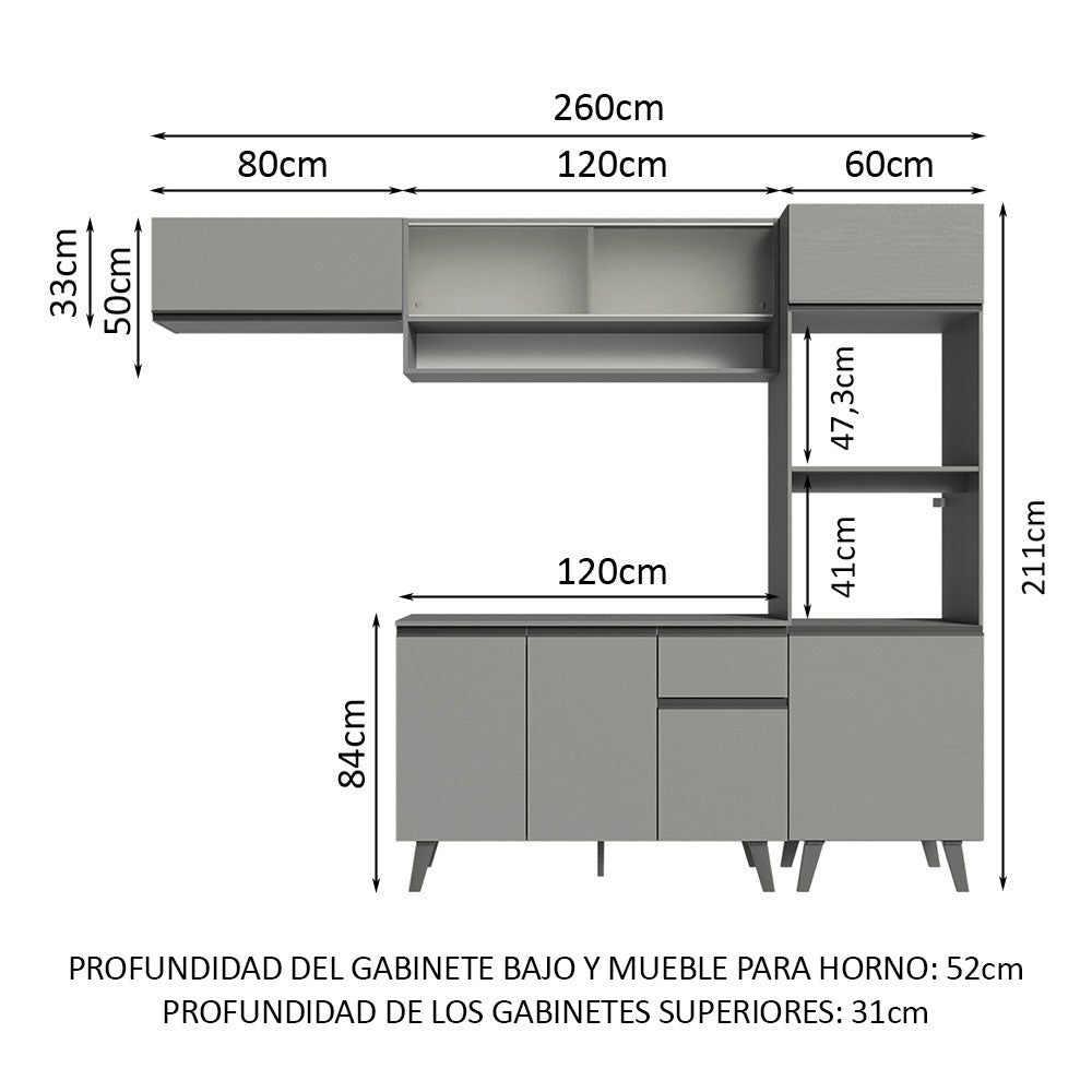 Combo Completo de Cocina 260 cm Gris Nice Madesa 04