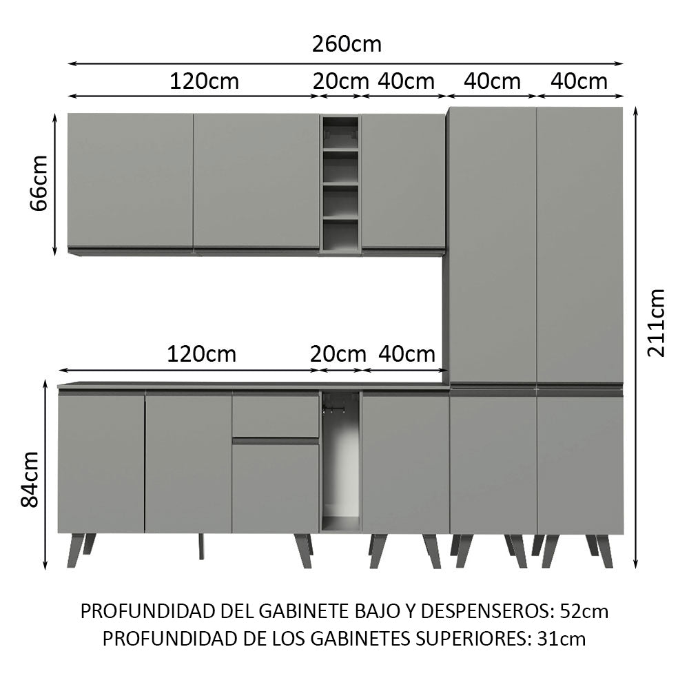 Combo Completo de Cocina 260 cm Gris Nice Madesa 05