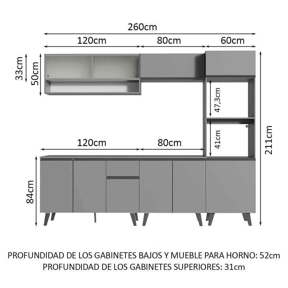 Combo Completo de Cocina 260 cm Gris Nice Madesa 07