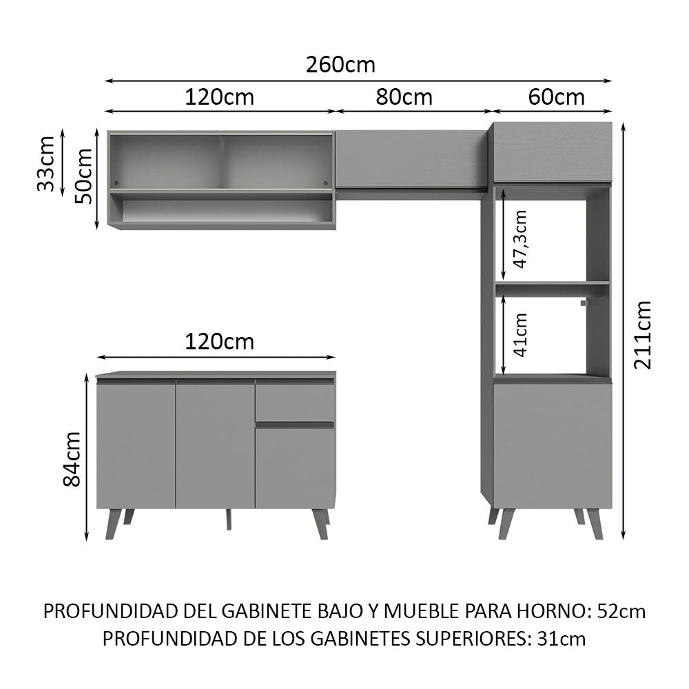 Combo Completo de Cocina 260 cm Gris Nice Madesa 09