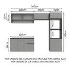 Combo Completo de Cocina 260 cm 8 Puertas 1 Cajón Flotante con Mueble para Horno y Microondas Gris Nice Madesa