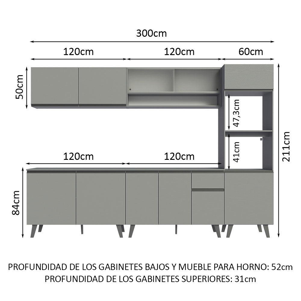 Combo Completo de Cocina 300 cm Gris Nice Madesa 02