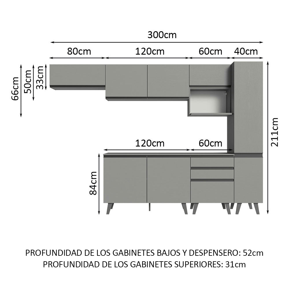 Combo Completo de Cocina 300 cm Gris Nice Madesa 05