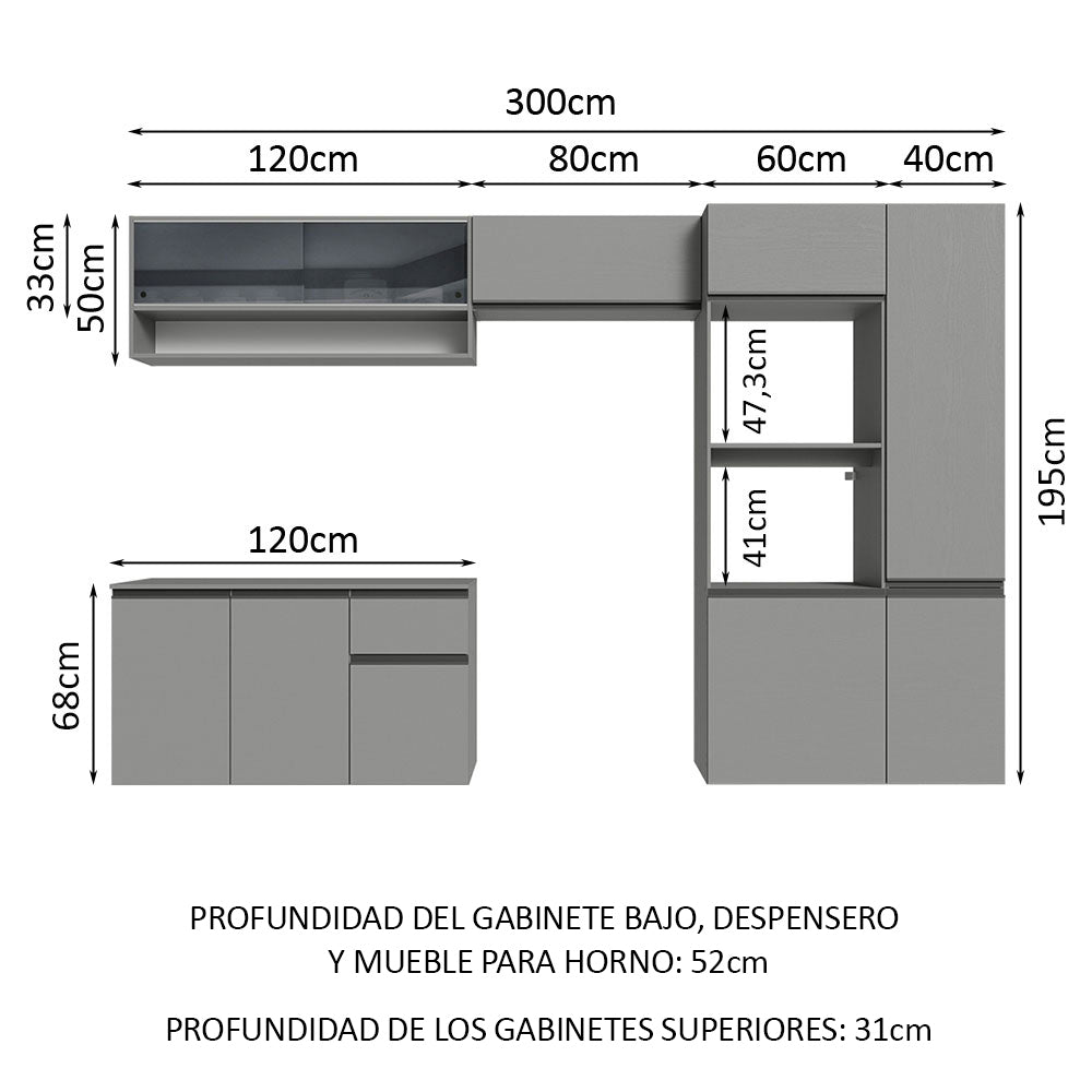 Combo Completo de Cocina Flotante 300 cm Gris Nice Madesa 07