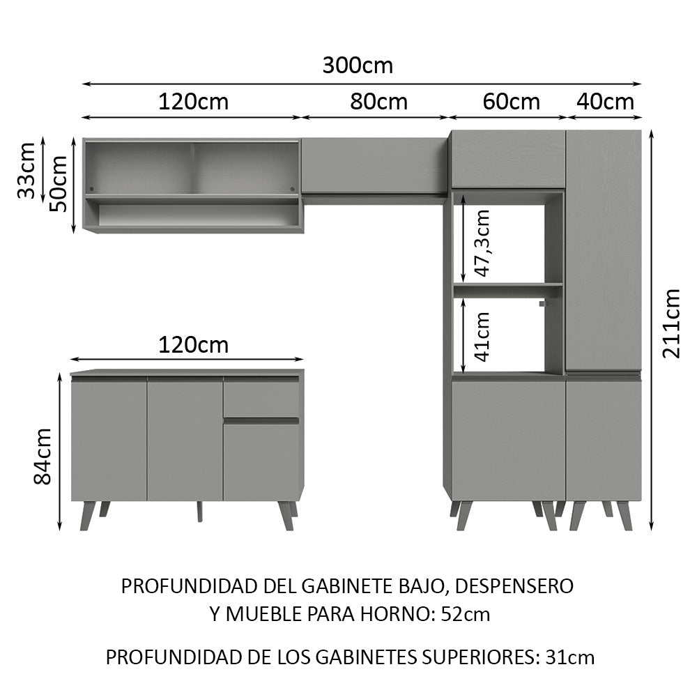Combo Completo de Cocina 300 cm Gris Nice Madesa 08