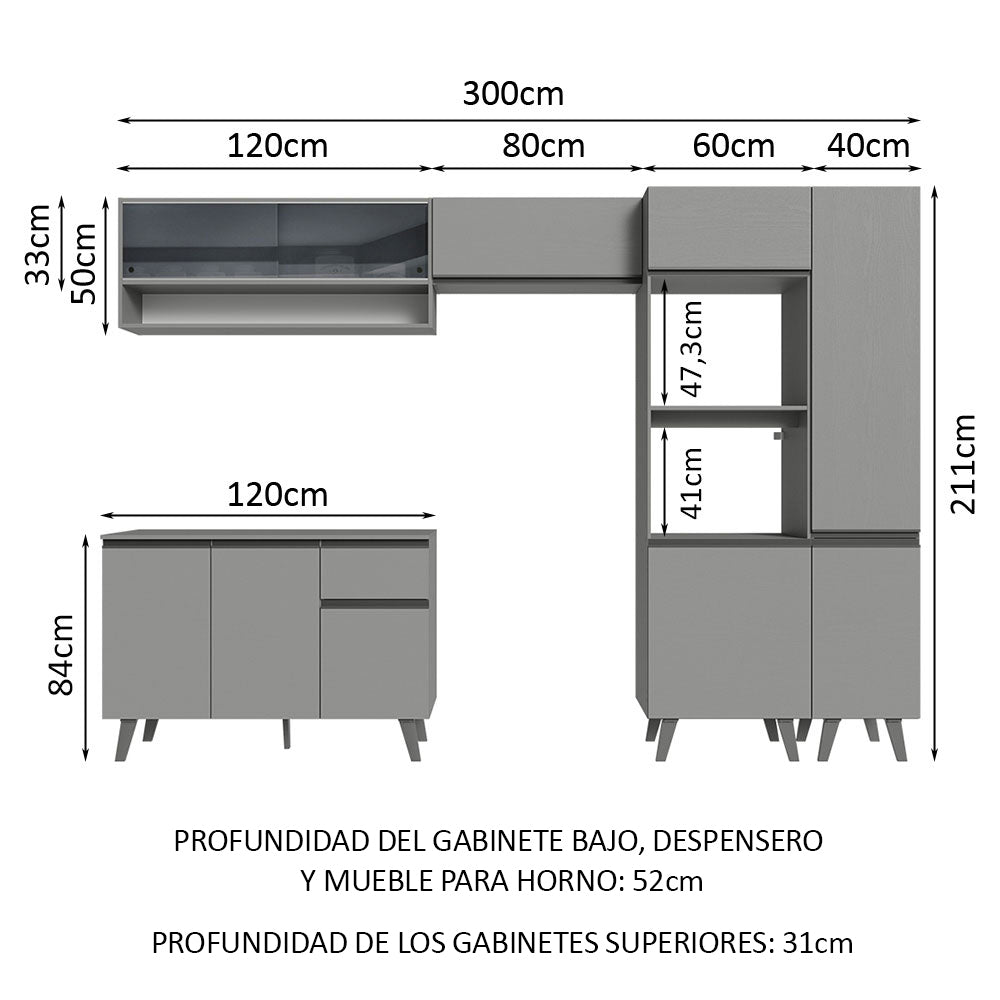 Combo Completo de Cocina 300 cm Gris Nice Madesa 09