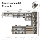Combo completo de Cocina 300 cm, Flotante, Crema Nice 10