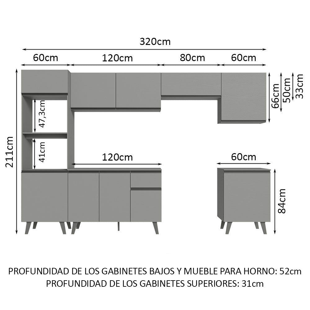 Combo Completo de Cocina 320 cm Gris Nice Madesa 01