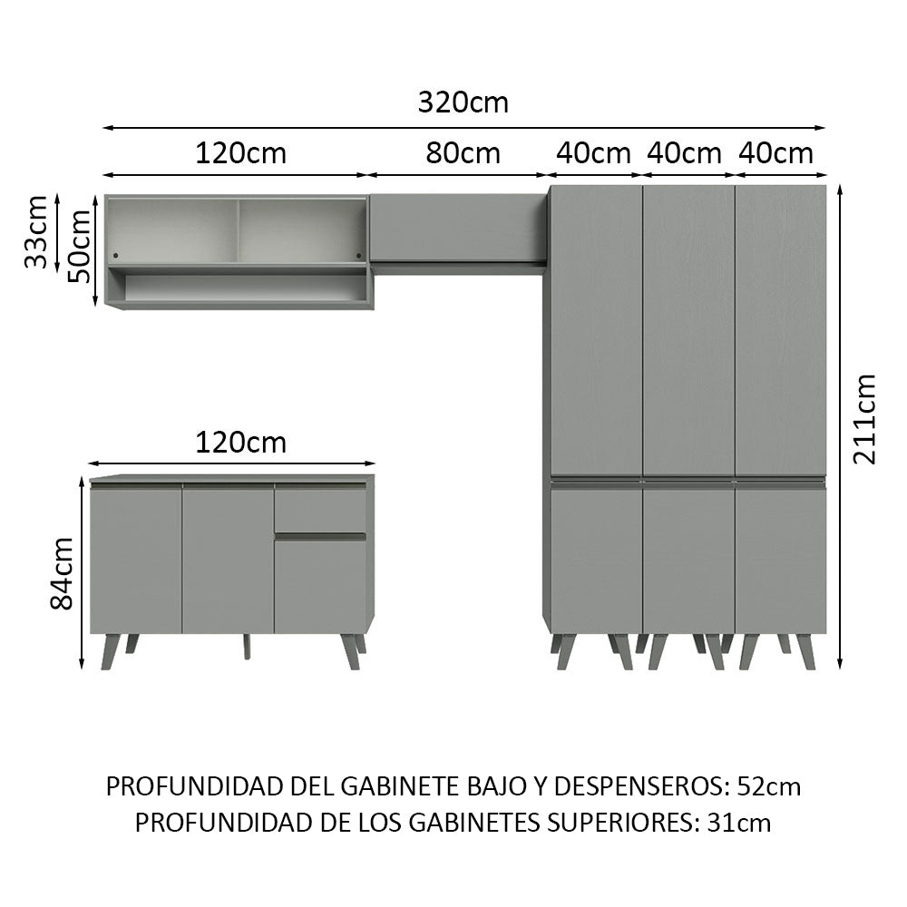 Combo Completo de Cocina 320 cm Gris Nice Madesa 03