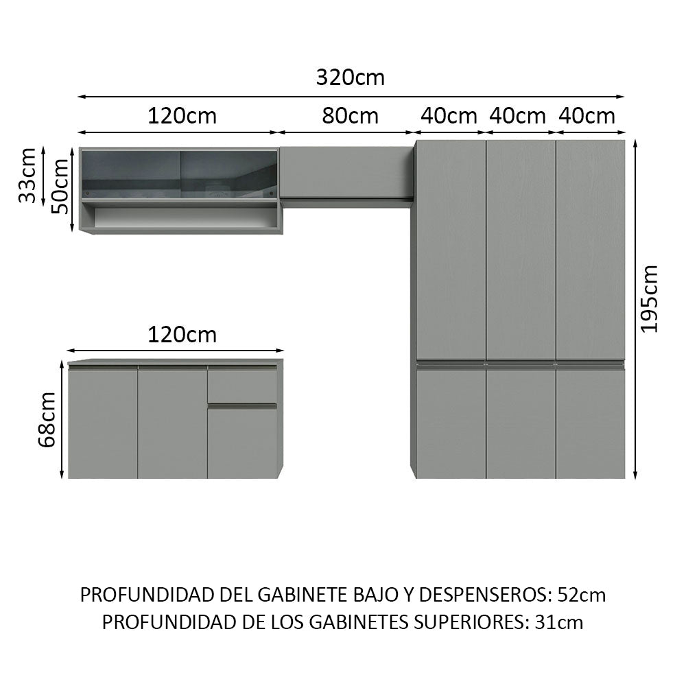 Combo Completo de Cocina Flotante 320 cm Gris Nice Madesa 04