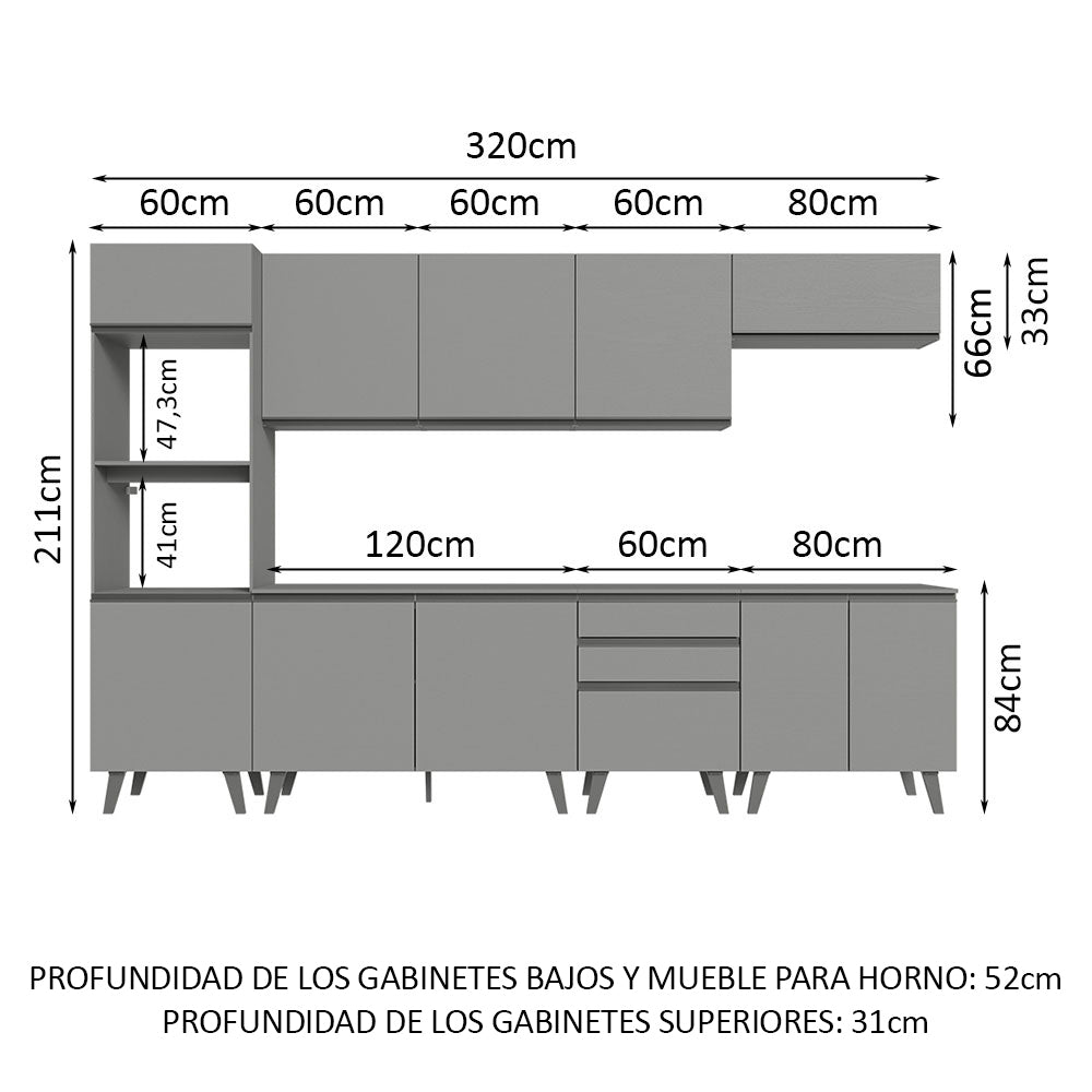 Combo Completo de Cocina 320 cm Gris Nice Madesa 06