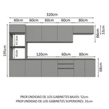 Combo de Cocina 320 cm Sin Patas Nice Gris 07