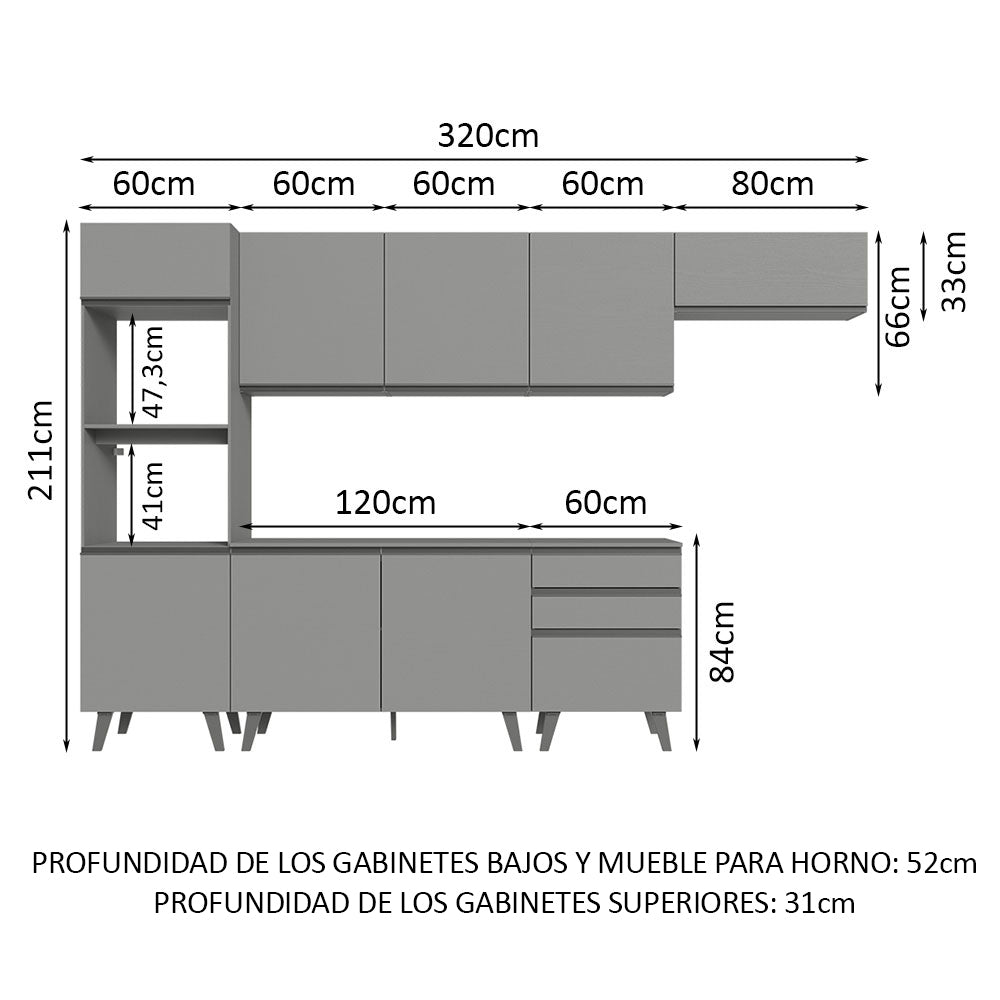 Combo Completo de Cocina 320 cm Gris Nice Madesa 08