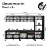 Mueble de Cocina Completa Pieta 310 cm 11 Puertas 1 Cajón (Con Mesada) Negro 01 Madesa