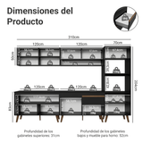 Mueble de Cocina Completa Pieta 310 cm 11 Puertas 1 Cajón (Con Mesada) Negro 02 Madesa
