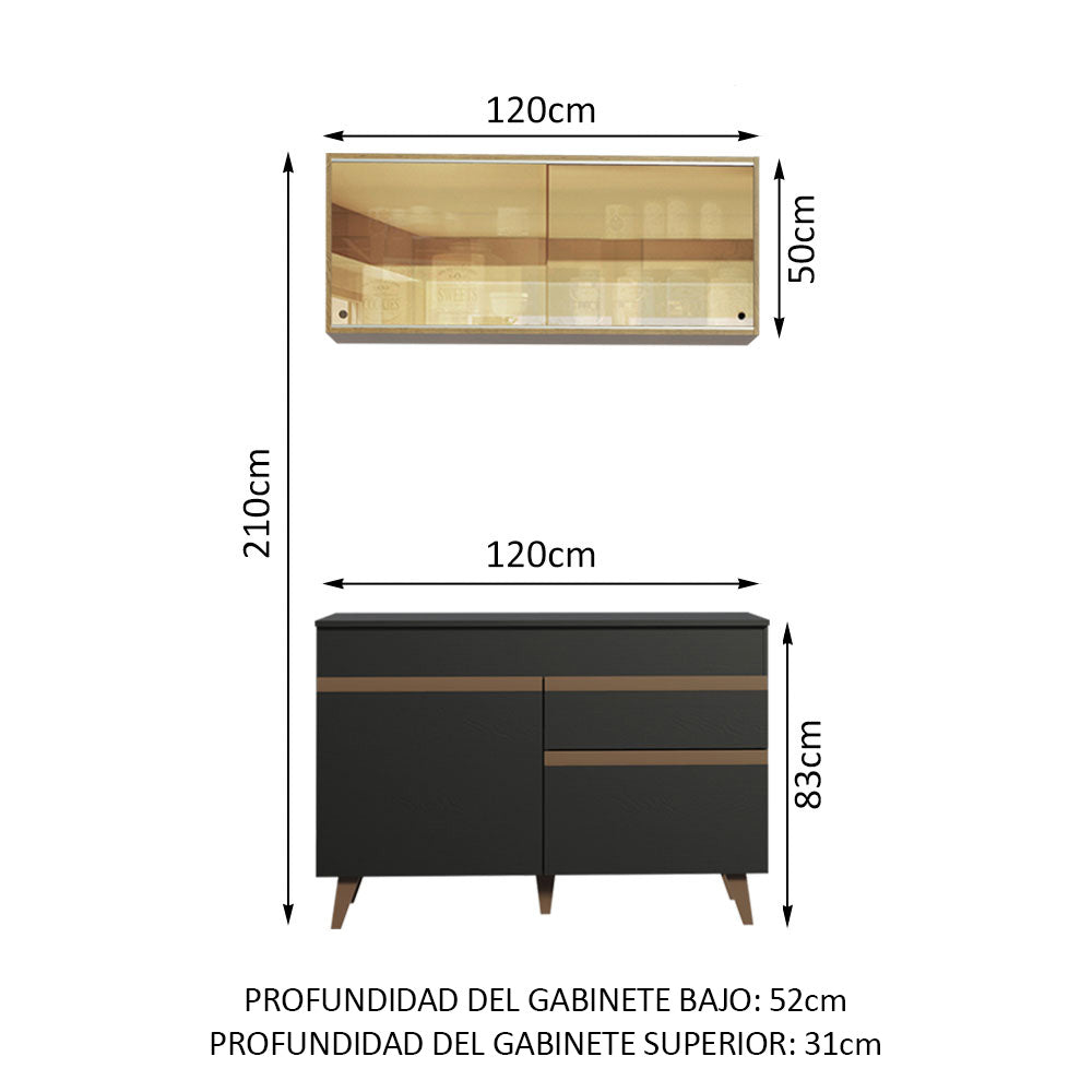 Combo de Cocina Compacta 120cm Reims Negro/Marrón 01