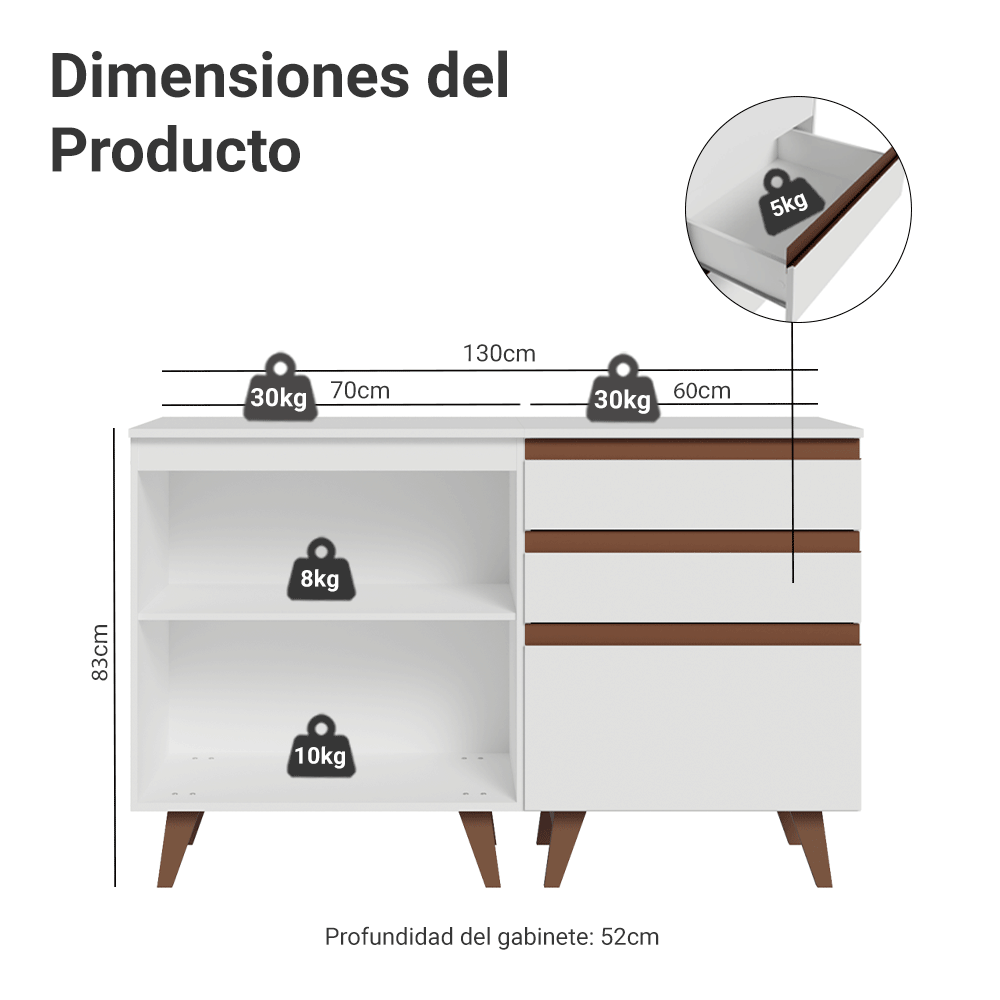 Kit 2 Gabinetes Bajos Reims Madesa 2 Puertas 3 Cajones BB