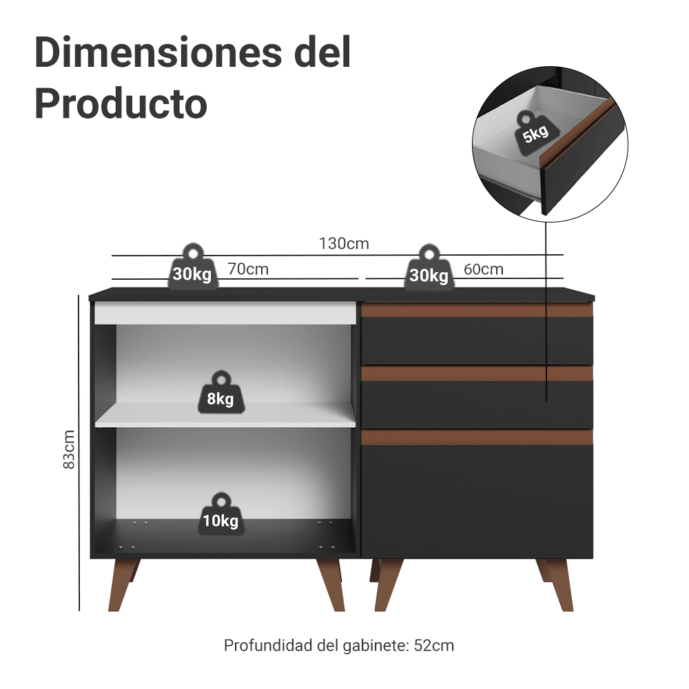 Kit de 2 Bajo Mesada Reims Madesa 2 Puertas 3 Cajones NN