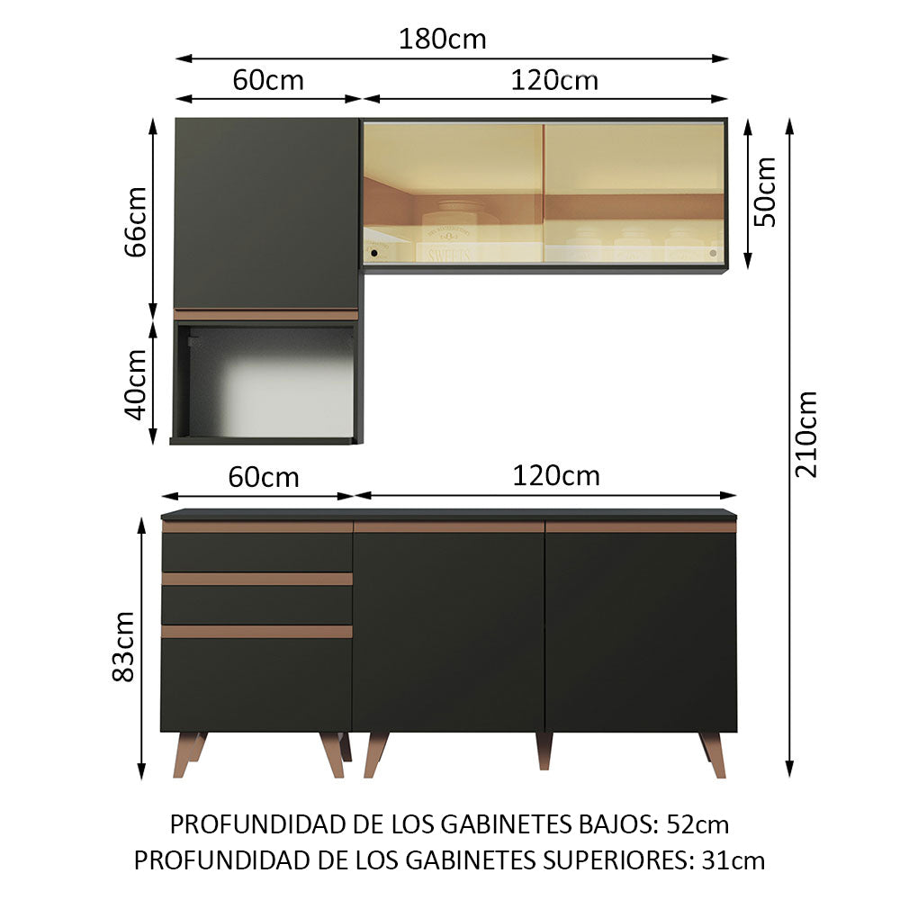 Cocina Compacta 180 cm Reims Negro 01